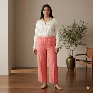 Vintage ANN GERLIN Coral Pink 100% Linen Straight Leg Pants Size 18 Plus 90s